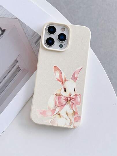 1pc Beige Litchi Texture Shockproof TPU Phone Case With Fashionable Rabbit Element UV Print Rabbit Bow Pattern, Suitable For IPhone7/8/7PLUS/8PLUS/X/XS/XR/XSMAX/11/11PRO/11PROMAX/12/12PRO/12PROMAX/12MINI/13/13PRO/13PROMAX/13MINI/14/14PRO/14PROMAX/14PLUS/15/15PRO/15PROMAX/15PLUS/16/16pro/16promax/16PLUS/17/17pro/17promax/AIR