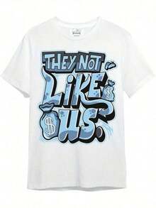 Camiseta gráfica 'They Not Like USB' de Dunkare Legend 11s - Camiseta de algodón suave con cuello redondo, estilo bohemio, manga corta, con estampado audaz en azul y negro, ropa casual unisex para hombres y mujeres, prenda para todas las estaciones.| Camisa con Estampado Artístico| Camisa de ajuste cómodo - Azul y blanco - Ver 6