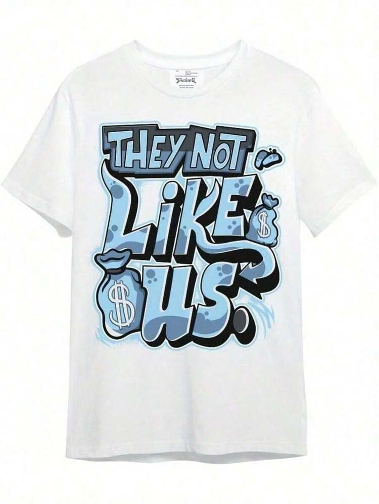 Camiseta gráfica 'They Not Like USB' de Dunkare Legend 11s - Camiseta de algodón suave con cuello redondo, estilo bohemio, manga corta, con estampado audaz en azul y negro, ropa casual unisex para hombres y mujeres, prenda para todas las estaciones.| Camisa con Estampado Artístico| Camisa de ajuste cómodo - Azul y blanco - Añade 6