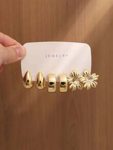 6/18pcs Fashionable Floral & Geometric Multi-Element Gold Metal Earring Set, Women's Stylish Earring Set, Suitable For Daily Wear (Lightweight CCB Material, Non-Fading) - Gold - View 8