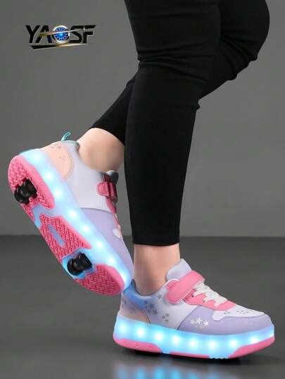 YAOSF Teens Roller Shoes - Upgraded Version With Enhanced Stability, Detachable 2-In-1 Sports Shoes, Street Cool Roller Skating Shoes, Outdoor Sports Luminous Shoes, Parent-Child Shoes, New Roller Skates, Light-Up Shoes For Night, USB Rechargeable Roller Skate Shoes, LED Light-Up Roller Skate Shoes, Light-Up Sole Sports Shoes For Boys/Girls, Students, Outdoor Sports Roller Shoes