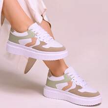 Tênis Feminino Sneakers Chunky Plataforma Sola alta Street Dia  a Dia Casual Confortável Academia Branco/mint/bege - BCO/MINT - Visão 2