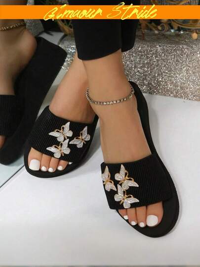 Women's Lightweight Butterfly Decor Platform Slide Sandals - 5CM Wedge Heel, Non-Slip & Comfortable For Daily Wear, Vacation