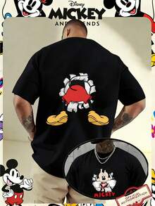 Disney Officially Licensed Mickey Mouse "Tear Away" Double-Sided Graphic 220g 100% Cotton T-Shirt, Unisex Regular Fit Casual Streetwear - 黑色 - 查看 1