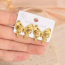 一对甜美时尚的轻盈奢华金色蝴蝶结耳环，适合日常办公佩戴、朋友聚会、度假旅行、音乐节或欢乐派对。 - 金色 - 查看 2