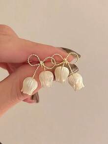 Bow Tulip Earrings, New Elegant Earrings With Unique Design For Women - Gold - View 7