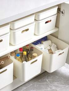 这款白色塑料收纳盒为单件装，可用于整理卧室、客厅、书房、宿舍和衣柜中的衣物、玩具、零食、饮料和玩偶等物品。它有助于保持物品防尘防潮。 - 白色 - 查看 1