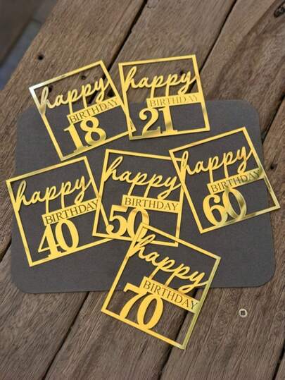 1pc/3pcs Square Acrylic Number Cake Topper, "Happy Birthday" Square Cake Decoration Card, Suitable For Birthday Party Cake Decoration, Cake Insert, Baking Supplies, Home Kitchen Essentials, Baking Tools And Cake Decorating Materials