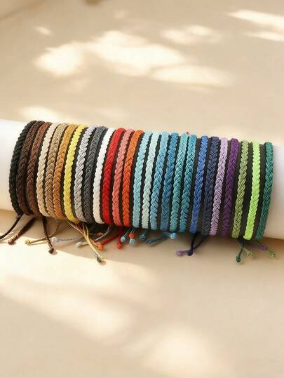 1pc Handmade Wax Cord Bracelet, Adjustable Size, Waterproof Braided Cuff, Unisex Bohemian Style Twisted Bracelet, Friendship Wristband, Jewelry Accessory, Gift Or Self-Wear