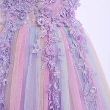 Vintage Lace Party Dress For Girls - Boho Style Maxi Gown For Pageant, Wedding & Celebration - 彩虹紫 - 查看 5