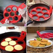 1个7孔圆形/心形鸡蛋模具，多色不粘煎蛋器，喷油瓶，打蛋器，烘焙模具，硅胶模具，清洁刷，带手柄厨房工具 - 耐热防漏厨具 - 彩色 - 查看 1