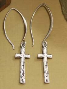 Cross Earrings, Prominent Faith, Silver Jewelry, Handmade, Heart-Shaped Jewelry - Antique Silver - View 7