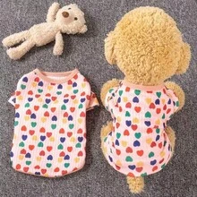 1件宠物T恤，轻薄透气，时尚爱心印花，适合小型犬、吉娃娃、猫咪 - 粉色 - 查看 12