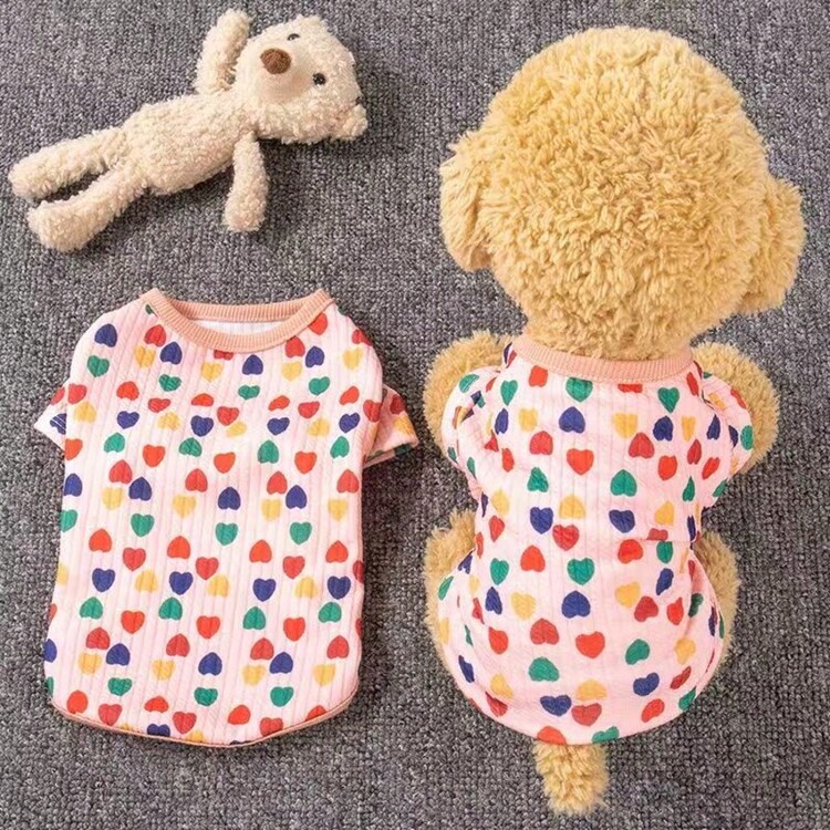 1件宠物T恤，轻薄透气，时尚爱心印花，适合小型犬、吉娃娃、猫咪 - 粉色 - 查看 12