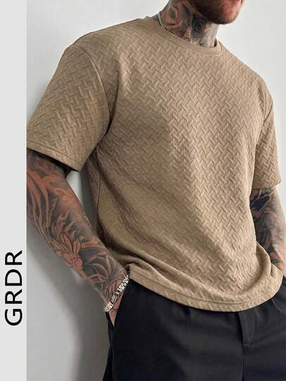  Camiseta de cuello redondo con textura GRDR, de estilo retro casual y diario de manga corta y moda para hombres