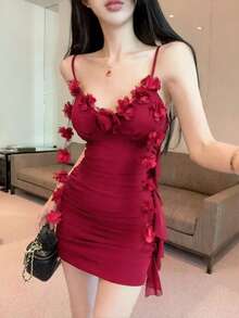 Women Short Dresses - Red - View 4
