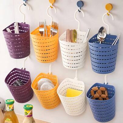 壁挂式厨房收纳篮，悬挂式整理篮，适用于存放生姜、大蒜、浴室化妆品等，塑料材质