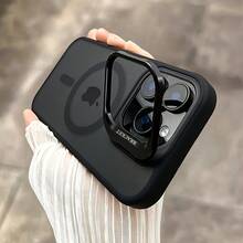Phone Case - Luxurious Metal Camera Stand  Phone Case, Compatible with for  12, 13, 14, 15, 16 Plus Pro Promax, Wireless Charging Shockproof Back Cover /JSSXTCXK - Schwarz - Übersicht 3