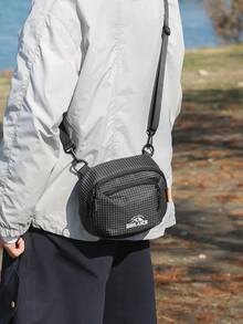 Outdoor Functional Wind Crossbody Bag Ultra Lightweight Carrying Grid Patterned Nylon Cloth Waterproof Hiking Backpack Mobile Phone Bag - Black - View 1