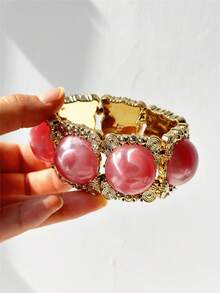 1 件优雅新款透明粉色树脂手链，条纹拼布不对称手链，迷人的女士叠戴珠宝 - 彩色 - 查看 17