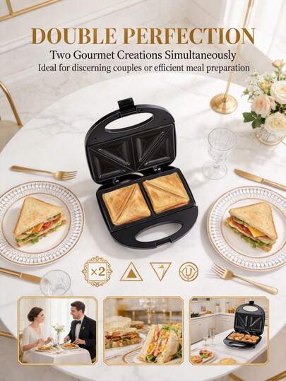  SOKANY 115 三明治机，家用早餐机，面包烤炉三合一，不粘涂层烤盘，耐热木质机身，恒温控制，指示灯，过热保护，750W功率，快速导热，快速制作三明治，不粘涂层，易于清洁，小巧设计，易于收纳