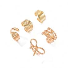 Bộ nhẫn hình nơ, nhẫn hở trơn nhẵn bằng kim loại không đối xứng với đường viền đá dung nham. - Nhiều màu - Xem 11