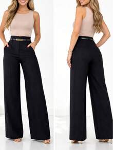 Women's Tailored Trousers With Belt, Super Comfortable - 黑色 - 查看 2