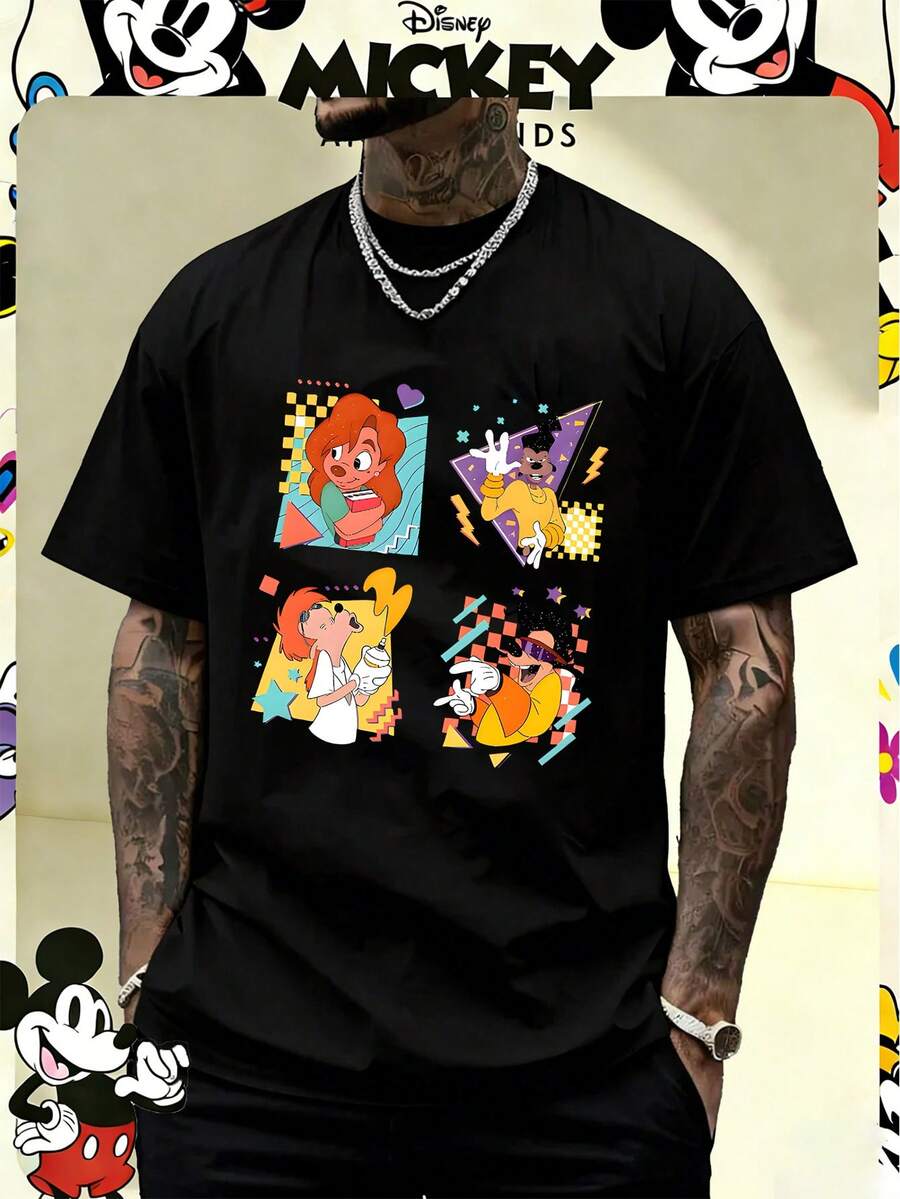 Disney Officially Licensed A Goofy Movie Retro 90s Graphic 220g 100% Cotton T-Shirt, Unisex Regular Fit Casual Streetwear - 黑色 - 查看 1