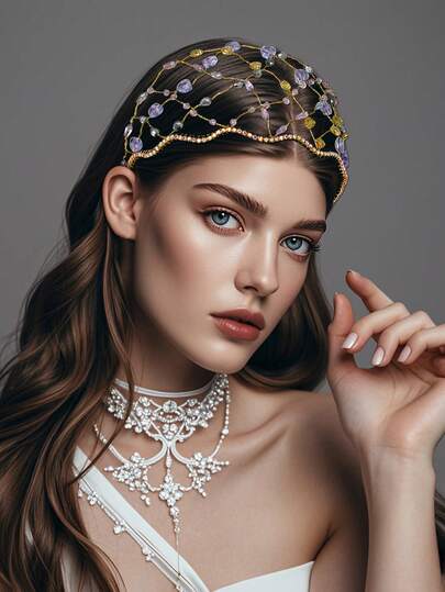 1pc Elegant Bridal Crystal Headband, Fashion Beaded Woven Fairy Hairpiece Suitable For Women Wedding, Birthday Party, Dinner, Holiday, Casual Occasions