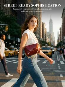 Gucci 1PC Detachable Chain Mini Burgundy Patent Leather Pouch - Luxury Elegant Style, Logo Print Detail, Foldable Shape, Versatile Crossbody Bag For Party & Daily Carry - Red - View 4