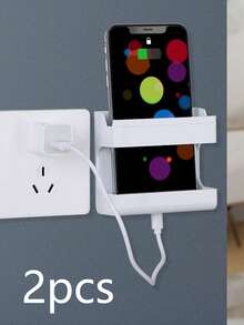 1pc Adhesive Wall-Mounted Phone Charging Holder, Remote Control Storage Box, Christmas Gift - White - View 9