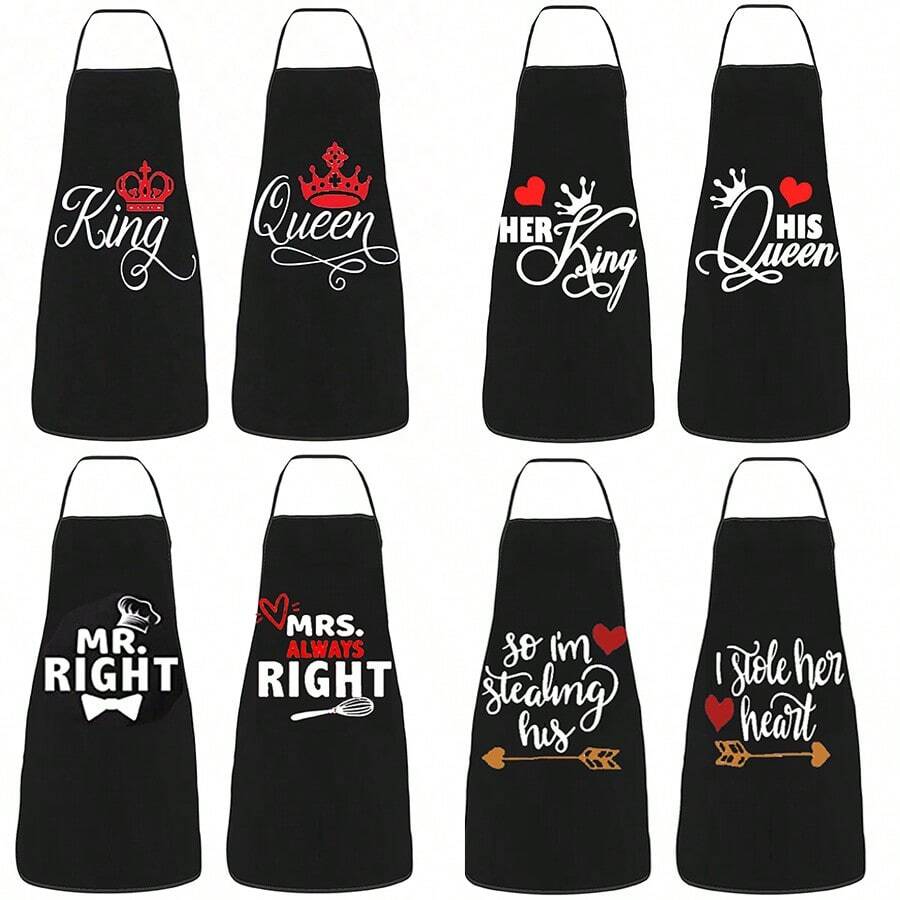 1pc Unisex Kitchen Apron - Mr. & Mrs. King & Queen Apron - Couple Waterproof Apron With Letter & Graphic Print - Funny Cooking Chef Apron For Men & Women - Wedding, Valentine's Day, Birthday, Thanksgiving Gift - 80 X 60 cm - View 1