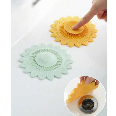 1pc Flower Shaped Press-Type Sink Drain Filter, Floral Design Sink Cover, Hair Catcher Drain Plug, Odor-Eliminating Drain Stopper, Sunflower Drain With Odor Removal Function, Suitable For Bathtub, Sink, Kitchen, Bathroom Accessories & Tools