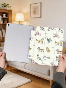 1个米色小狗卡通彩绘平板保护套，兼容iPad Mini 4/Mini 5/Mini 6/Mini 7/Air/Air 2/9.7/10.2/10.5/Air 4/Air 5/10.9/Pro 11英寸/第十代/Air 11英寸(M2)-2024/Pro 11英寸(M4)-2024/Air 11英寸(M3) 2025/(A16) 11英寸第十一代2025，以及Galaxy Tab A8 10.5英寸2022。包含笔槽、三折支架、TPU软边保护、磁吸式睡眠/唤醒功能，可爱/休闲/趣味/治愈/个性化平板保护套。 - 彩色 - 查看 4