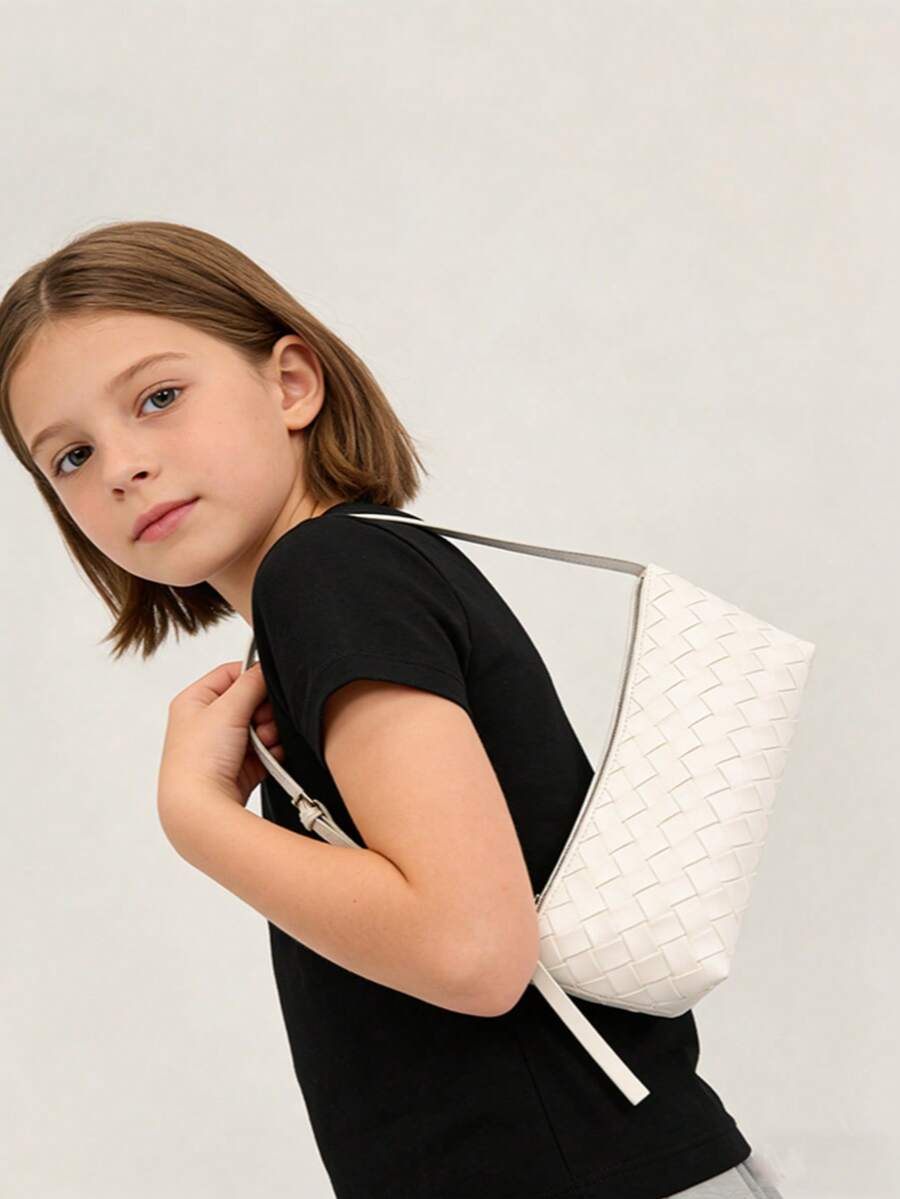 1pc Embossed Woven Handbag, Underarm Bag, Crescent Bag, Soft & Delicate One Shoulder Bag - Shoulder Bag - View 1