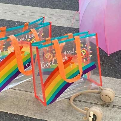 1/3 Packs - 12.6*10.63*3.94 Inches Rainbow Thickened Gift Bag, PVC Transparent Tote Bag, Personalized , Gift Bag