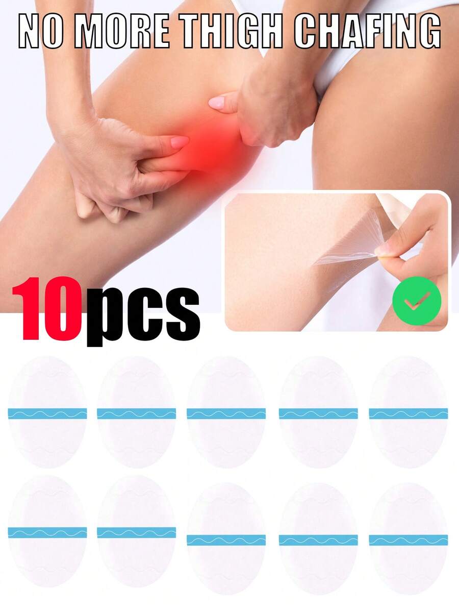 10pcs Invisible Anti-Chafing Thigh Bands, Transparent Protective Pads, Suitable For Women's Inner Thighs And Calves, Comfortable Protection, Suitable For Men And Women, Ultra-Thin Thigh Protector Pads, Suitable For Outdoor, Travel, Running, Hiking, Fitness And Daily Wear, Lightweight And Comfortable Thigh Chafing Pads, Skin-Friendly And Easy To Apply, Especially Suitable For Dresses, Shorts, And Jumpsuits. Suitable For Slightly Overweight And Sweaty People. - View 1