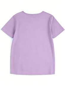 [100% Cotton] Women's Fashionable Flat Print T-Shirt - Casual Short Sleeve Fitted Neck Top - Lightweight And Breathable...Comfortable And Stylish, Versatile For Everyday Wear - 淡紫色 - 查看 2