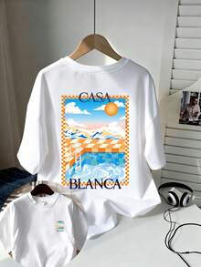 Printed T-Shirt In Casa Pool Resort Style, Casual Everyday T-Shirt, Comfortable Short-Sleeved T-Shirt Made Of Pure Cotton For Men, Loose And Comfortable Fit, Simple And Stylish, Suitable For Everyday Wear, Outdoor Sports, Weekend Wear, Summer T-Shirt, Gift Idea For Men. - 白色 - 查看 1