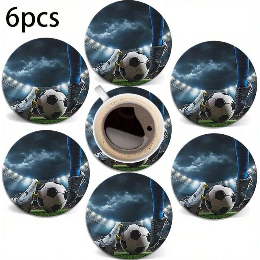 6/120pcs 2D Printed Football Sports Event Design Round PET Coasters, Suitable For Yard, Kitchen, Living Room, Family Gathering Tabletop Decor, Gift For Friends And Family On Holidays, Suitable For Valentine's Day, Wedding, Birthday Party Home Decor Accessories, Best Gift For Friends - Multicolor - View 1