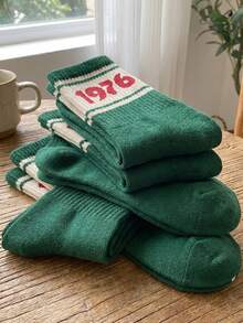 5 đôi tất kẻ sọc phong cách retro thập niên 1976, kiểu dáng thường ngày phù hợp cho cả nam và nữ, thích hợp cho mọi mùa. - Nhiều màu - Xem 2