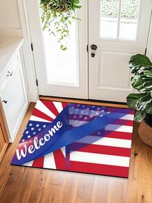 1pc 3D Radiant Sunburst American Flag Style Welcome Doormat, Independence Day Themed Rug, Square Doormat, Absorbent Non-Slip Bathroom Mat/Entrance Shoe Scraper Mat, Indoor Doormat, Rug, Bohemian Rug, Gray Rug, Decorative Carpet - Red, Blue and White Pact - View 8