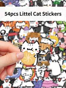 54pcs Cute Cartoon Kitten Stickers DIY Guitar Luggage Refrigerator Water Cup Planner Supplies Decorative Laptop Personalization Stickers - Multicolor - View 6