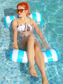 1PC Adult PVC Inflatable Float, Pool, Beach,Portable, No Electricity Needed, Comfortable , , Lightweight, Relaxation, Carry Quick, Inflation, For Adults.Inflatable Pool Hammock With Mesh - Striped Adult Lounger, Suitable For Vacation, Party And Relaxation, Available In Pink, Yellow, White, Green, Blue And Other Colors - One Size Fits All - View 9
