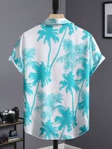 Men's Geometric Print Short Sleeve Casual Shirt, Spring/Summer - Mint Blue - View 2
