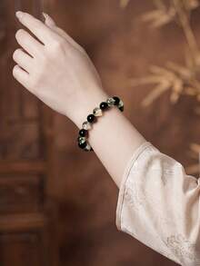 Pulsera de obsidiana negra y fantasma verde, prosperidad y buena fortuna, carrera próspera, joyería espiritual de cristal de energía para mujeres y hombres - Multicolor - Ver 5