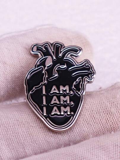 1pc Creative Black Oil Heart Brooch, Cartoon Clothing Accessory Pin