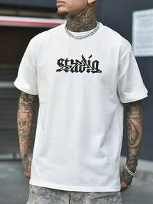 FRACTYR Men's Graphic Tee, Casual Street Style Loose Fit Round Neck T-Shirt, Summer - White - View 3