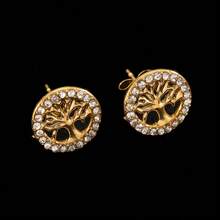 1对18K镀金不锈钢时尚女士耳环，生命之树镶嵌钻石，黄金首饰，蝴蝶吊坠，优雅日常佩戴耳环 - 金色 - 查看 11