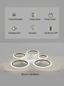 Modern 5-Ring LED Ceiling Fan With Light, Flush Mount Dimmable Fan Light With Remote, Quiet Bladeless Ceiling Fan For Bedroom Living Room - one-size - View 12